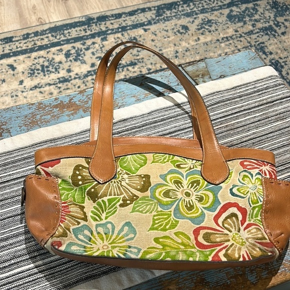 Fossil large canvas and faux leather shoulder bag - Picture 1 of 5